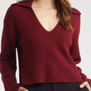 Open Edit Johnny Collar Boxy Crop Sweater